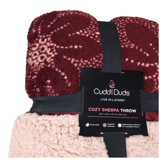 Cuddl Duds Cozy Sherpa Throw Blanket 50" x 60" Reversible Double-Sided Red Pink - Picture 8 of 9
